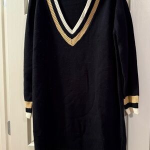 Show Me Your MuMu Black Long Sleeve Dress with Gold and White Trim